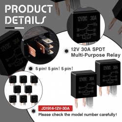 5 Pin 12V Relay 12V 30A Relay Multi Purpose Automotive Relay Black Starter Relay Car Heavy Duty Relay for Car Motor Automotive Replacement Accessories (8 Pieces)